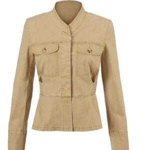 CAbi Camp Jacket Beige Khaki Cotton Button Long Sleeve Women’s Small #5477‎